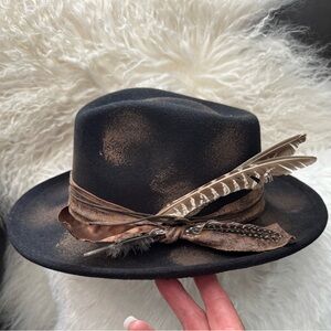 Stylish hand-painted adjustable menswear Fedora, leather and feather trims.
